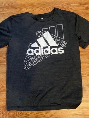 adidas Black T-Shirt with White Logo Stack